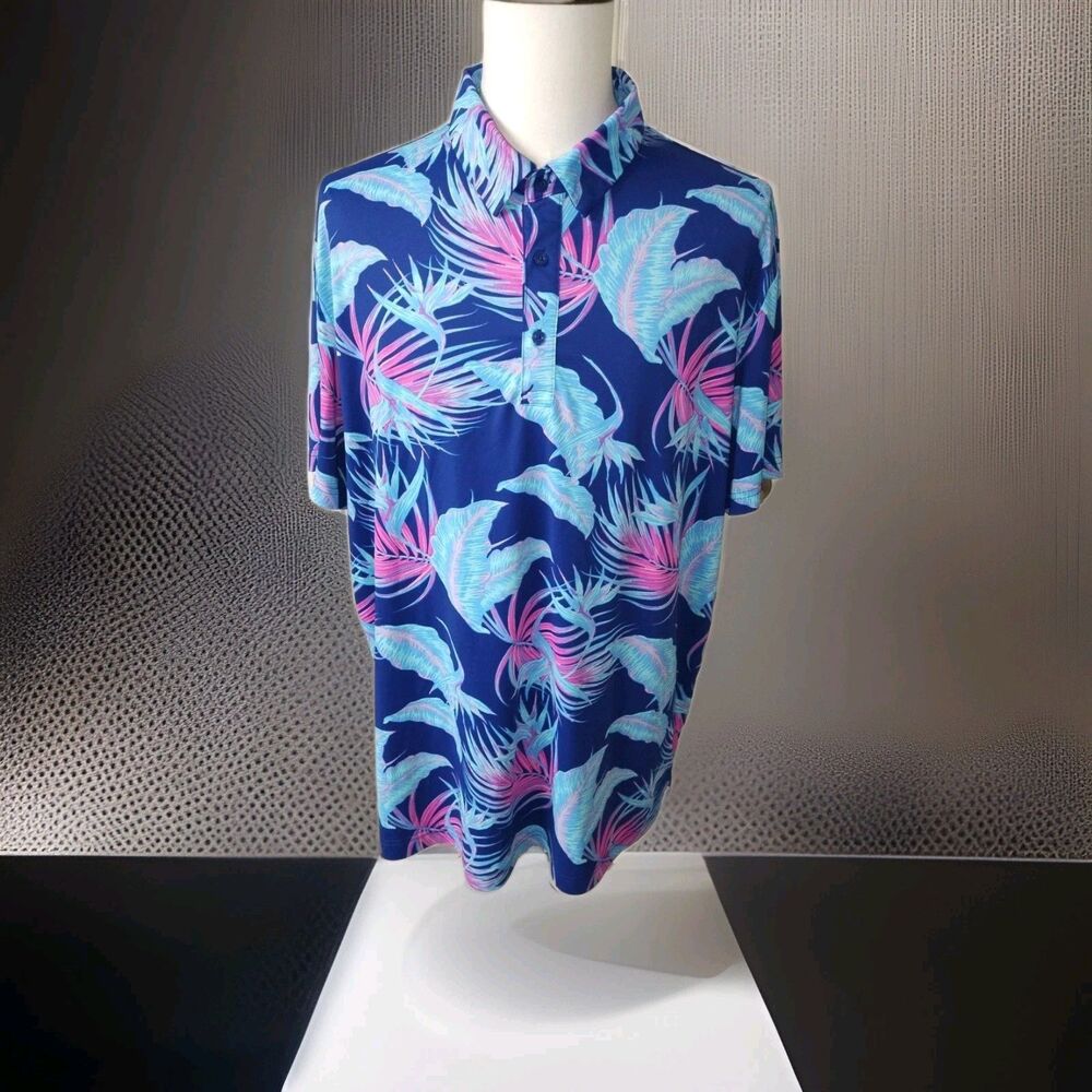 Birdie Bound Golf Polo Shirt Short Sleeve Hawaiian Performance Men's 2XL